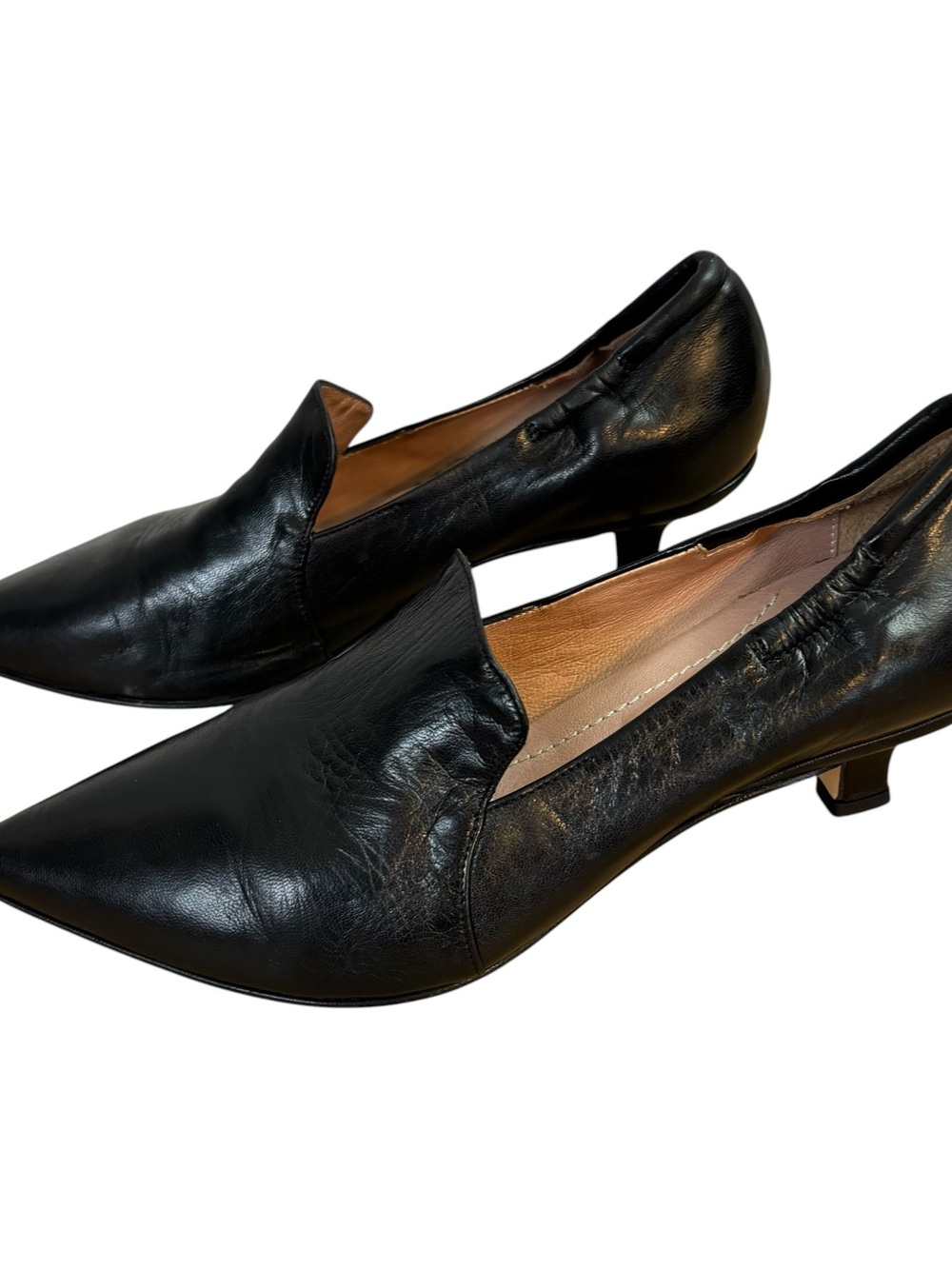 Pomme D’Or Pumps Kitten Heels Black Leather Pointed Toe Made Italy Size 8 EU 38